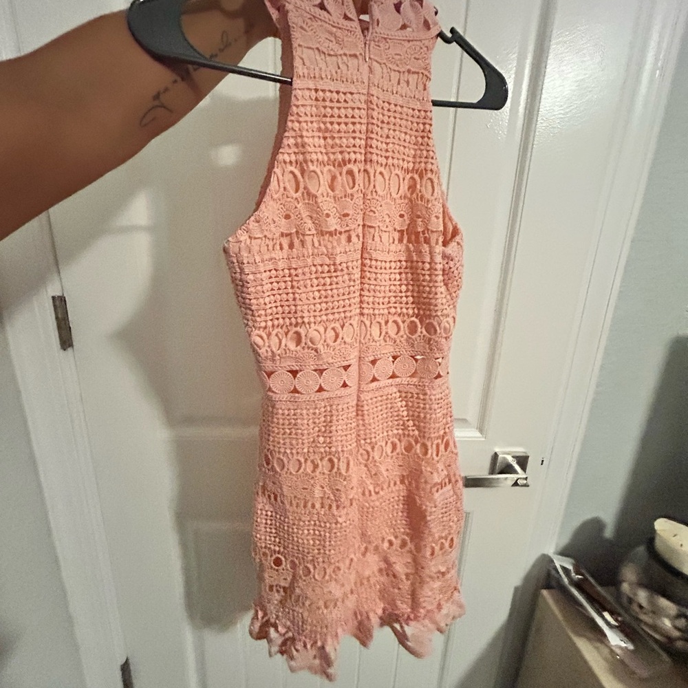 Blush Pink Crochet Mini Dress - Picture 7 of 8